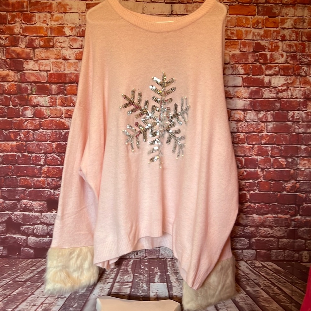 NWT! Beautiful Pink Sequined snowflake sweater!